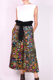 EMBROIDERED PATCHWORK WRAP PANTS BLAIRE - sustainably made MOMO NEW YORK sustainable clothing, pants slow fashion