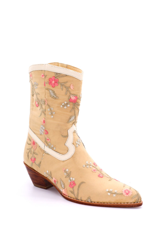 EMBROIDERED SILK BOOTS JOELLE - sustainably made MOMO NEW YORK sustainable clothing, ankle boots slow fashion