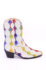 EMBROIDERED SILK BOOTS TIFFANY (SILVER) - sustainably made MOMO NEW YORK sustainable clothing, boots slow fashion