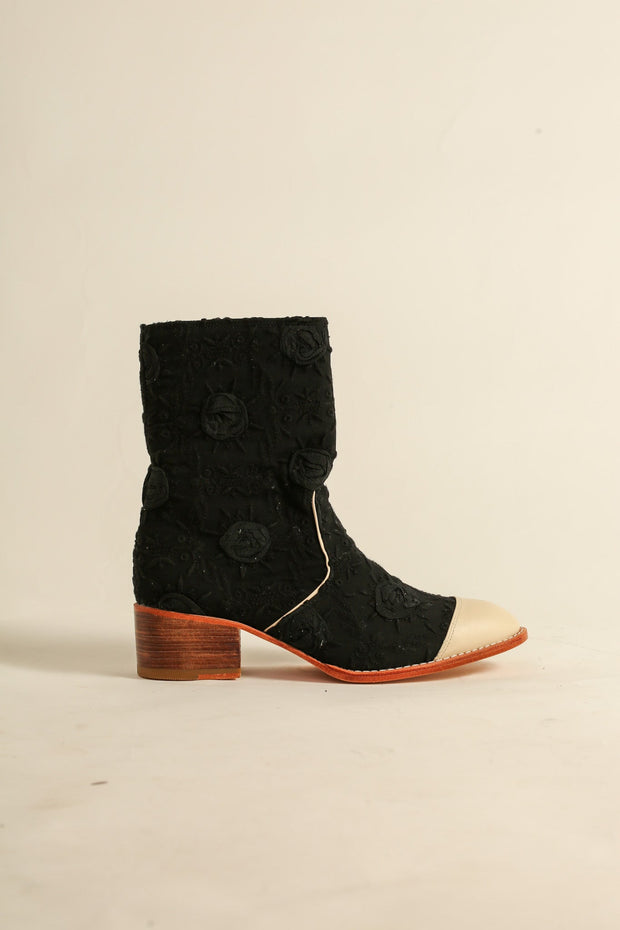 EMBROIDERED SILK CREAM CAP BOOTS LARA - sustainably made MOMO NEW YORK sustainable clothing, boots slow fashion