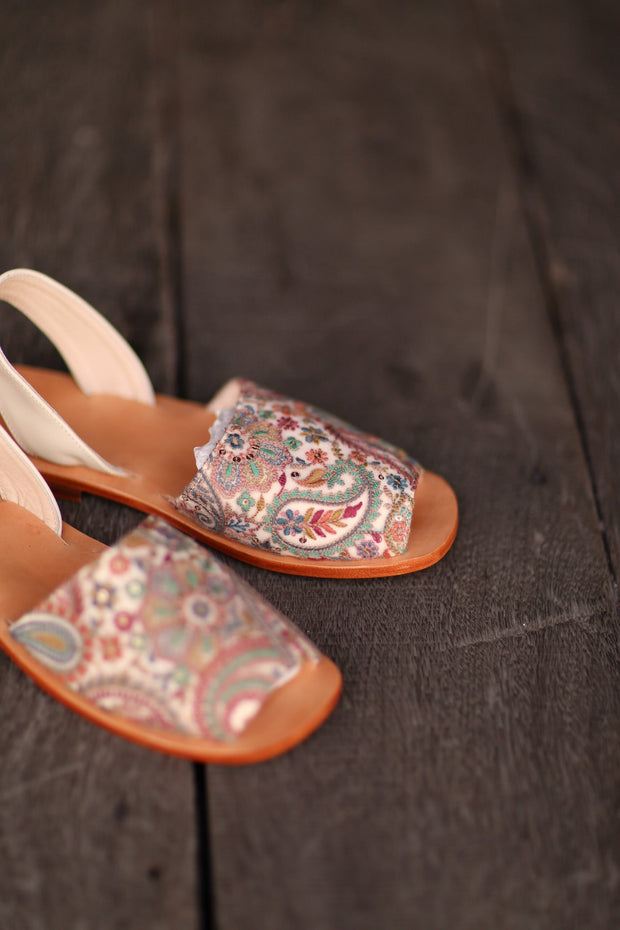 EMBROIDERED SILK SANDALS MARIE - sustainably made MOMO NEW YORK sustainable clothing, slow fashion