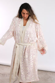 EMBROIDERED VINTAGE PINK SPECIALTY KIMONO SELINA - sustainably made MOMO NEW YORK sustainable clothing, Kimono slow fashion