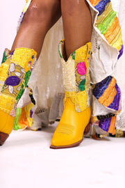 EMBROIDERED WESTERN BOOTS MARLA YELLOW - sustainably made MOMO NEW YORK sustainable clothing, boots slow fashion