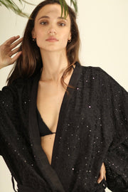 EREBUS BLACK SILK KIMONO - sustainably made MOMO NEW YORK sustainable clothing, kimono slow fashion