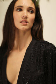 EREBUS BLACK SILK KIMONO - sustainably made MOMO NEW YORK sustainable clothing, kimono slow fashion