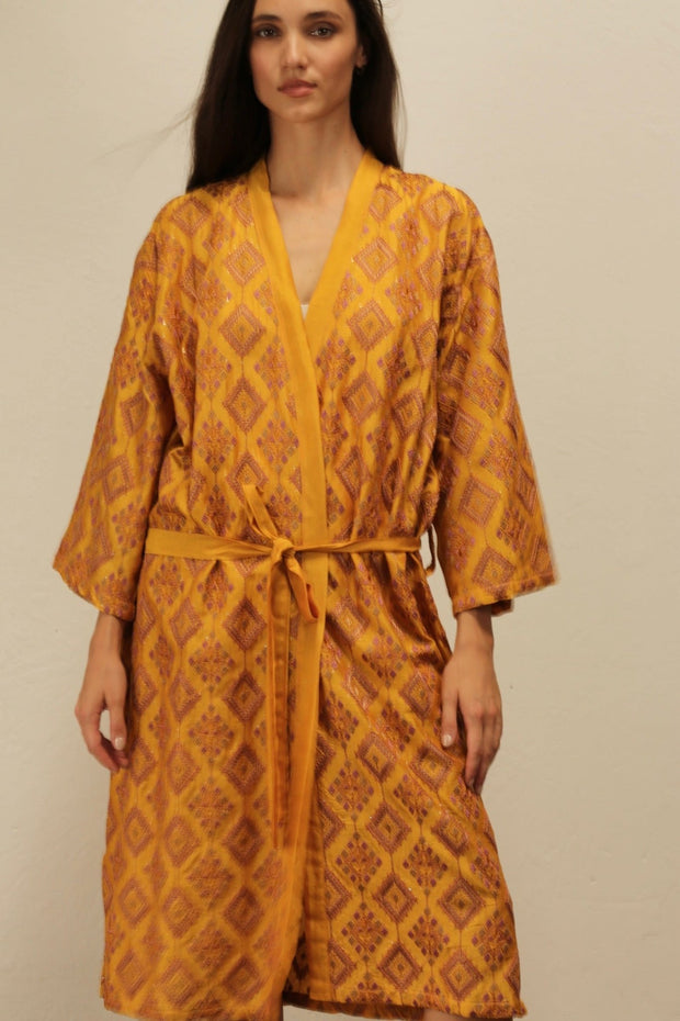 EUPHROSYNE SILK EMBROIDERED KIMONO - sustainably made MOMO NEW YORK sustainable clothing, Embroidered Kimono slow fashion