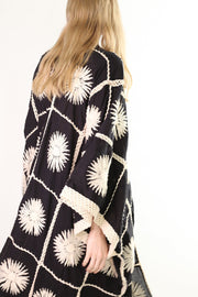 FLORA CROCHET KIMONO DUSTER BLACK - sustainably made MOMO NEW YORK sustainable clothing, crochet slow fashion