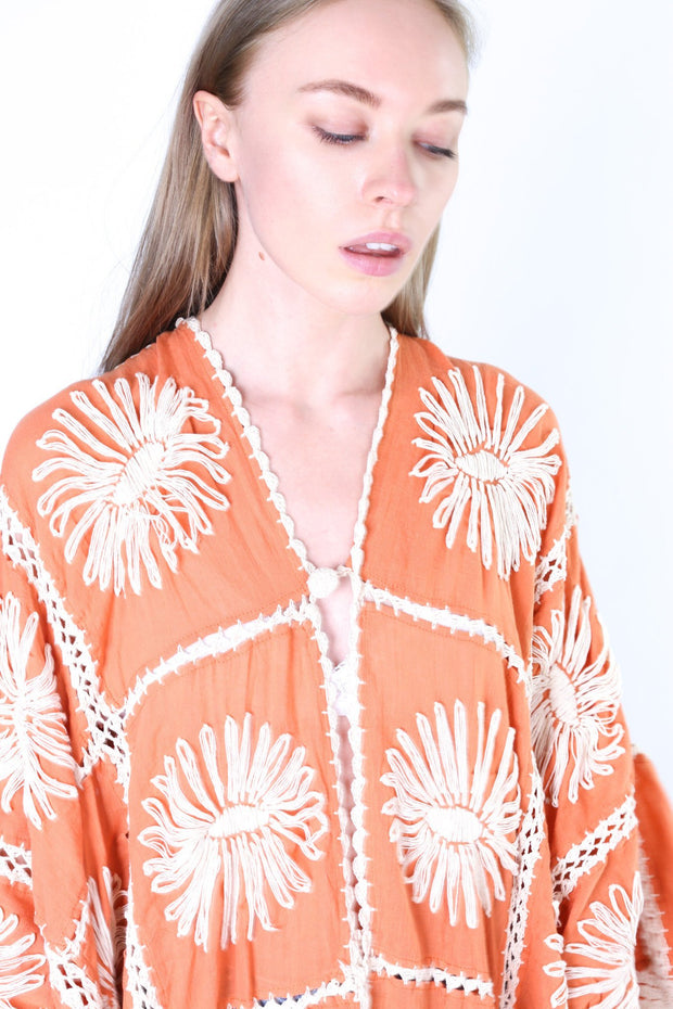 FLORA CROCHET KIMONO DUSTER - sustainably made MOMO NEW YORK sustainable clothing, crochet slow fashion