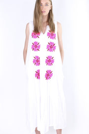 FLOWER EMBROIDERED SUMMER SLEEVELESS DRESS PIMPI - sustainably made MOMO NEW YORK sustainable clothing, kaftan slow fashion