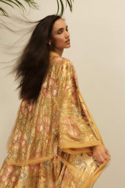 GOLDEN FLOWER CHIFFON SILK KIMONO - sustainably made MOMO NEW YORK sustainable clothing, Embroidered Kimono slow fashion