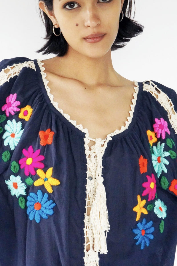 HAND EMBROIDERED CROCHET TOP LISA - sustainably made MOMO NEW YORK sustainable clothing, crochet slow fashion