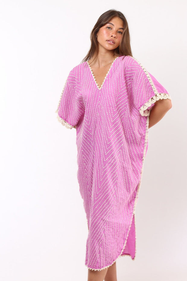 HAND EMBROIDERED KAFTAN MALIA - sustainably made MOMO NEW YORK sustainable clothing, kaftan slow fashion