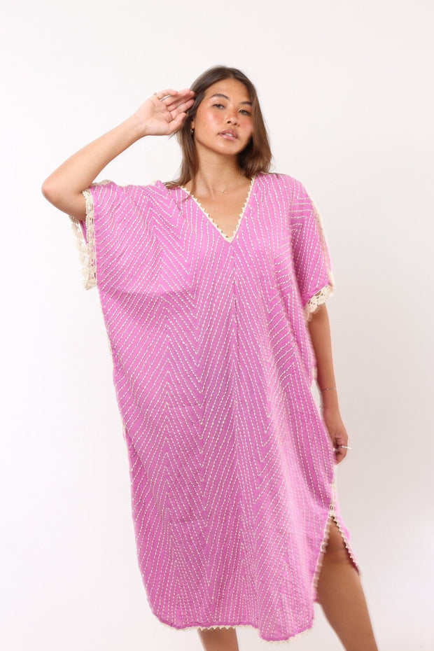 HAND EMBROIDERED KAFTAN MALIA - sustainably made MOMO NEW YORK sustainable clothing, kaftan slow fashion