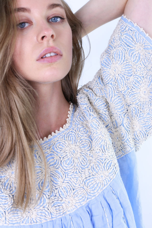 HAND EMBROIDERED TOP DEBORAH - sustainably made MOMO NEW YORK sustainable clothing, slow fashion
