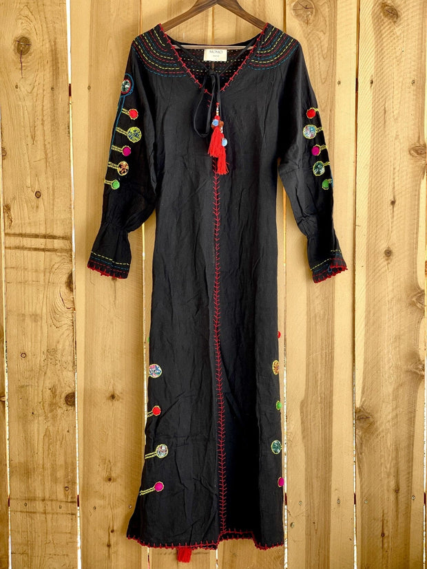 Hand Embroidery Black Magic Maxi Dress - sustainably made MOMO NEW YORK sustainable clothing, saleojai slow fashion