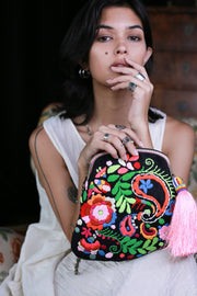 EMBROIDERED CLUTCH CROSS BODY CHAIN BAG RABIA - sustainably made MOMO NEW YORK sustainable clothing, offer slow fashion