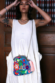 EMBROIDERED CLUTCH CROSS BODY CHAIN BAG RABIA - sustainably made MOMO NEW YORK sustainable clothing, offer slow fashion