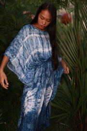 Indigo Kaftan Dress Ulrika - sustainably made MOMO NEW YORK sustainable clothing, kaftan slow fashion
