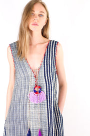 INDIGO TRIBAL FABRIC DRESS HELENA - sustainably made MOMO NEW YORK sustainable clothing, kaftan slow fashion