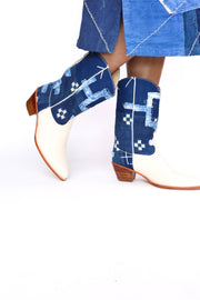 INDIGO WESTERN BOOTS RAMIA - sustainably made MOMO NEW YORK sustainable clothing, boots slow fashion