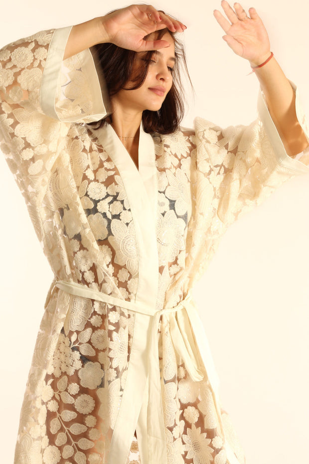 LACE KIMONO DUSTER AZULIK - sustainably made MOMO NEW YORK sustainable clothing, Kimono slow fashion