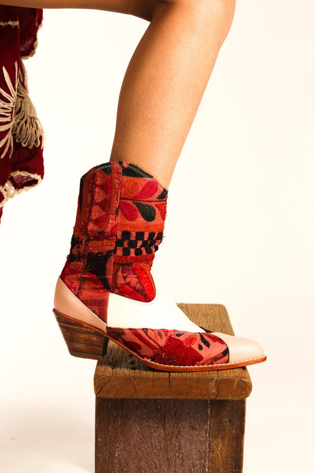 LEATHER PATCHWORK PATCH BOOTS ZAHRA - sustainably made MOMO NEW YORK sustainable clothing, boots slow fashion