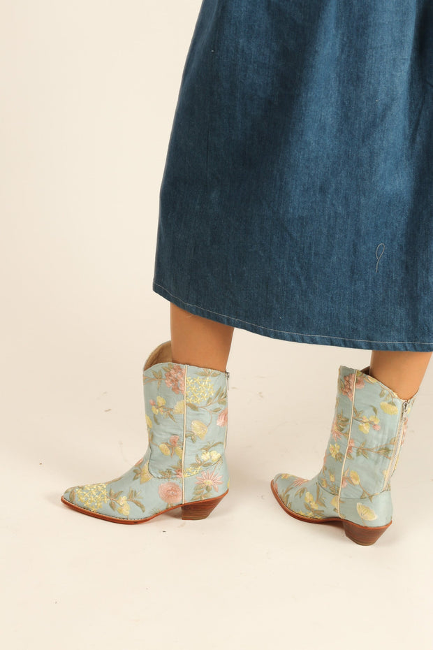 LIGHT BLUE EMBROIDERED BOOTS YANA - sustainably made MOMO NEW YORK sustainable clothing, boots slow fashion