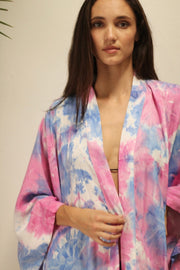 LITTLE TWIN PINK / BLUE TIE DYE KIMONO - sustainably made MOMO NEW YORK sustainable clothing, kimono slow fashion