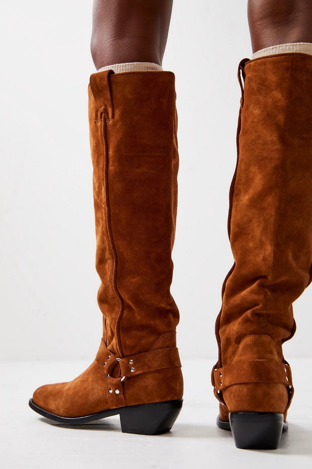 LOCKHARDT SUEDE LEATHER HARNES BOOTS X FREE PEOPLE - sustainably made MOMO NEW YORK sustainable clothing, boots slow fashion