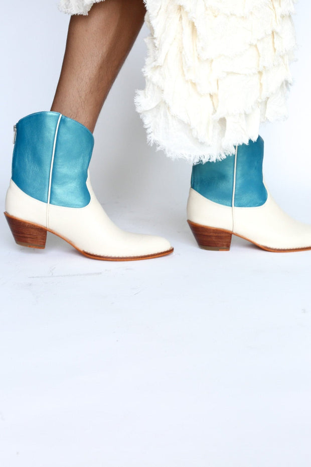 OCEAN BLUE SHORT WESTERN BOOTIES BOOTS MIRA - sustainably made MOMO NEW YORK sustainable clothing, boots slow fashion