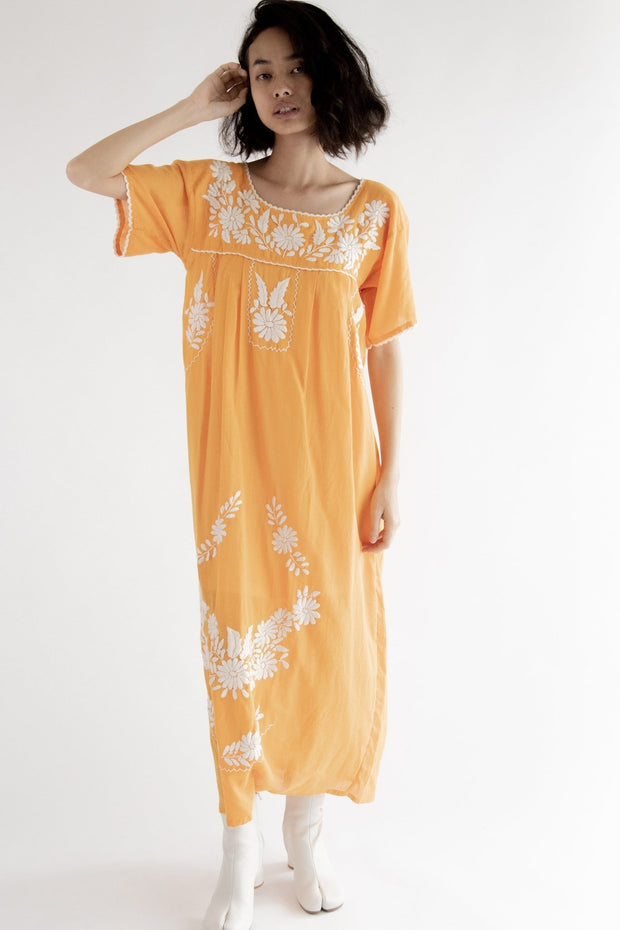 Orange Bohemian Embroidered Dress Maisy - sustainably made MOMO NEW YORK sustainable clothing, embroidered dress slow fashion