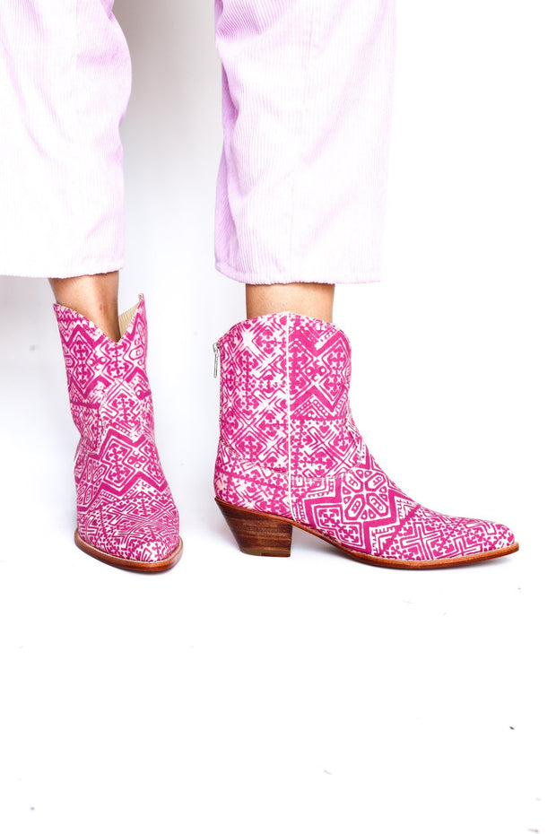 PINK BATIK BOOTS NATASHA - sustainably made MOMO NEW YORK sustainable clothing, boots slow fashion