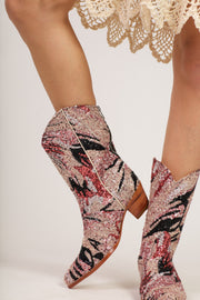 PINK BLACK SEQUIN EMBROIDERED WESTERN BOOTS RIAL - sustainably made MOMO NEW YORK sustainable clothing, boots slow fashion
