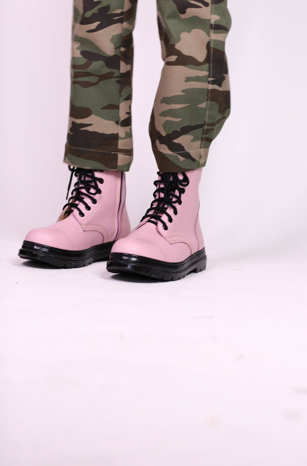 PINK COMBAT BOOTS ADA - sustainably made MOMO NEW YORK sustainable clothing, boots slow fashion