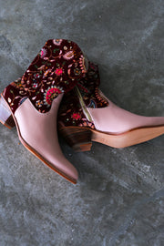 PINK EMBROIDERED VELVET BOOTS DAISY - sustainably made MOMO NEW YORK sustainable clothing, boots slow fashion