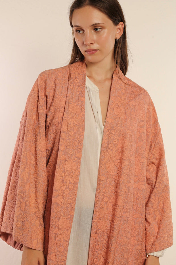PINK TUSSER SILK KIMONO LENA - sustainably made MOMO NEW YORK sustainable clothing, kimono slow fashion
