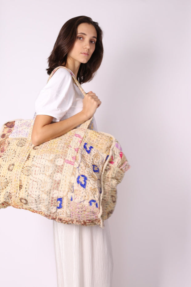 QUILTED EMBROIDERED COTTON WEEKENDER MANILA - sustainably made MOMO NEW YORK sustainable clothing, samplesale1022 slow fashion