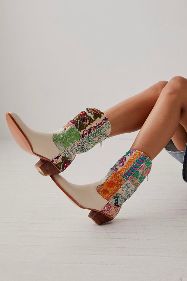 SELINA EMBROIDERED PATCHWORK BOOTS X FREE PEOPLE - sustainably made MOMO NEW YORK sustainable clothing, boots slow fashion