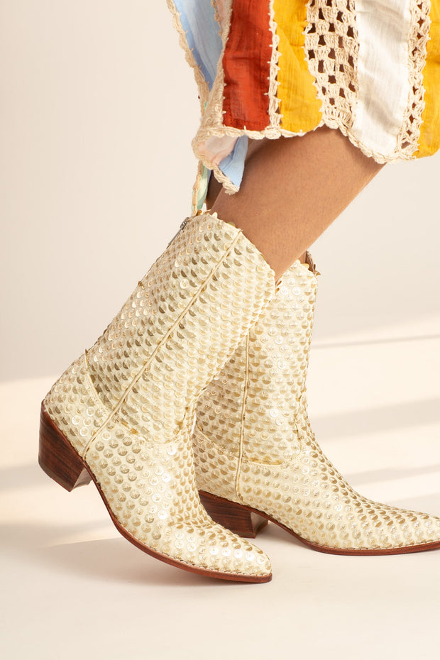 SEQUIN EMBROIDERED BOOTS PATCHOULI - sustainably made MOMO NEW YORK sustainable clothing, boots slow fashion