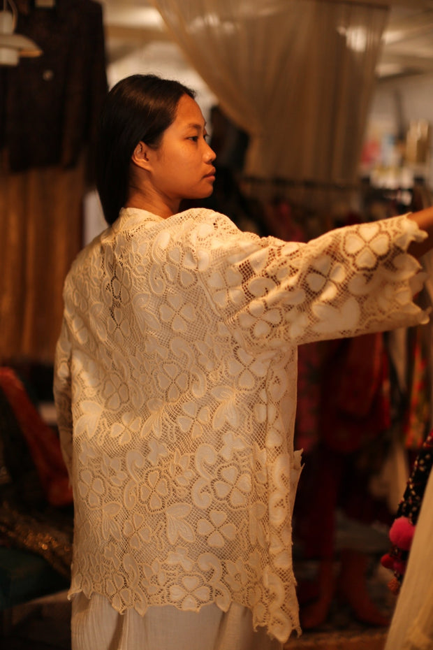 SHORT COTTON LACE KIMONO DORON - sustainably made MOMO NEW YORK sustainable clothing, Kimono slow fashion
