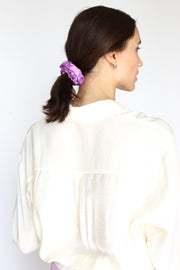 SILK COTTON EMBROIDERED SCRUNCHIE - sustainably made MOMO NEW YORK sustainable clothing, slow fashion