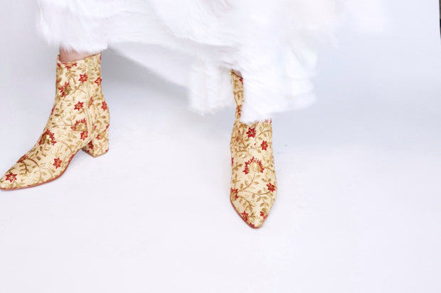 Silk Embroidered Boots Kate - sustainably made MOMO NEW YORK sustainable clothing, boots slow fashion