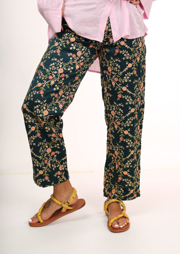 SILK EMBROIDERED PANTS ELOISE - sustainably made MOMO NEW YORK sustainable clothing, pants slow fashion