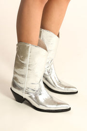 SILVER PATENT LEATHER WESTERN BOOTS IRIES - sustainably made MOMO NEW YORK sustainable clothing, boots slow fashion