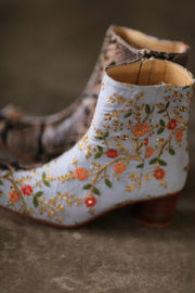 SPLIT SNAKE SKIN LEATHER EMBROIDERED SILK BOOTS - sustainably made MOMO NEW YORK sustainable clothing, boots slow fashion