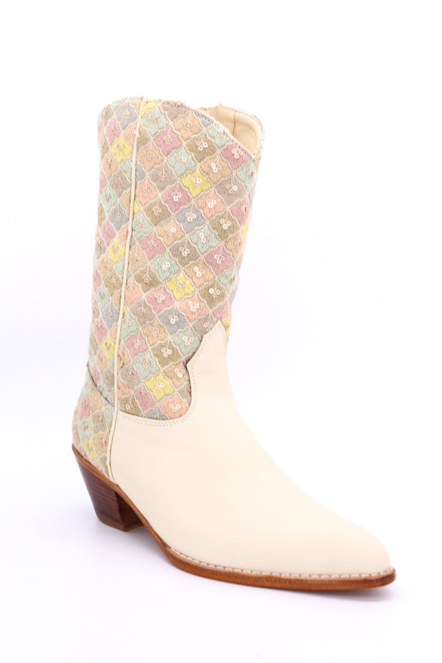 TENDER PASTEL COLOR SEQUIN EMBROIDERED BOOTS ELI - sustainably made MOMO NEW YORK sustainable clothing, boots slow fashion