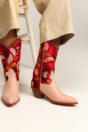TENDER PINK FLOWER EMBROIDERED WESTERN BOOTS X ANTHROPOLOGIE - sustainably made MOMO NEW YORK sustainable clothing, ankle boots slow fashion