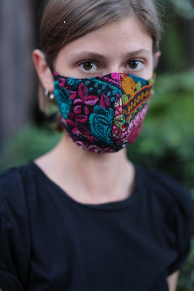 TIE FACE MASK OPERANDI EMBROIDERED PATCHWORK - sustainably made MOMO NEW YORK sustainable clothing, offerfm slow fashion