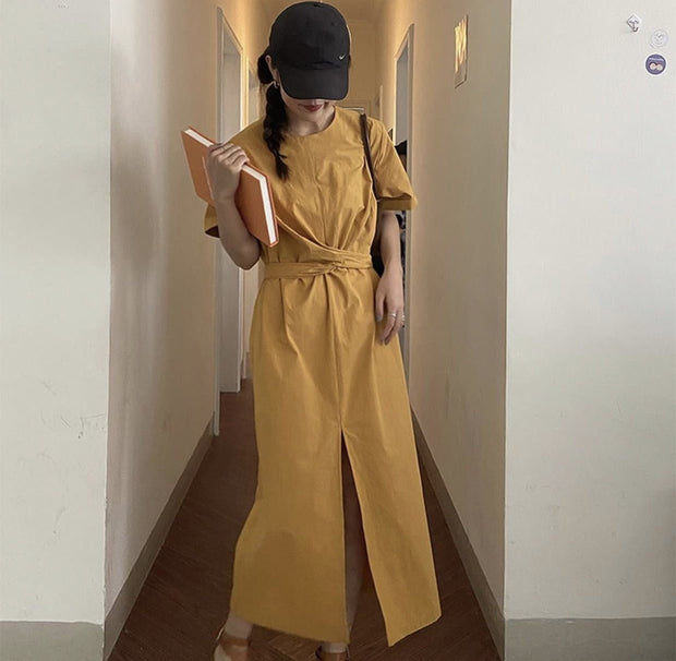 TIE KNOT LONG DRESS ANINE - sustainably made MOMO NEW YORK sustainable clothing, slow fashion