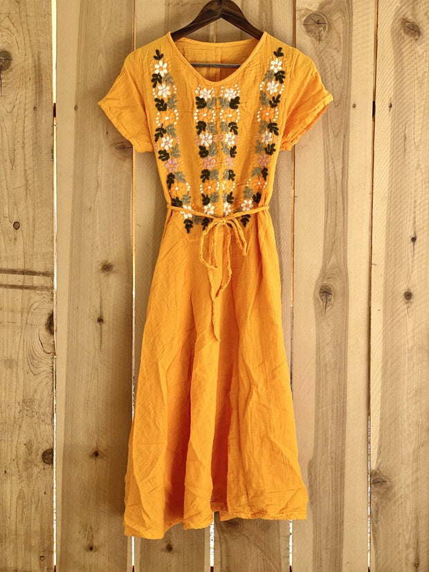 Turmeric Flower Dress - sustainably made MOMO NEW YORK sustainable clothing, saleojai slow fashion
